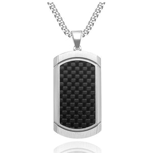 316L Stainless Steel Carbon Fiber Dog Tag Pendant Necklace