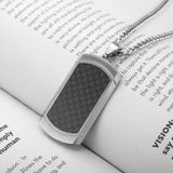 316L Stainless Steel Carbon Fiber Dog Tag Pendant Necklace