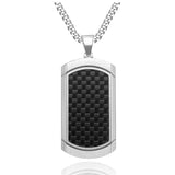 316L Stainless Steel Carbon Fiber Dog Tag Pendant Necklace