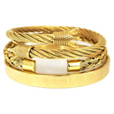 Men Steel Roman Numeral Bracelet Crown Charm Geometry Pulseiras Set