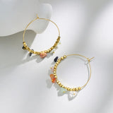 40mm Square Bead Gravel Hoop Earrings Stainless Steel Drop Earrings