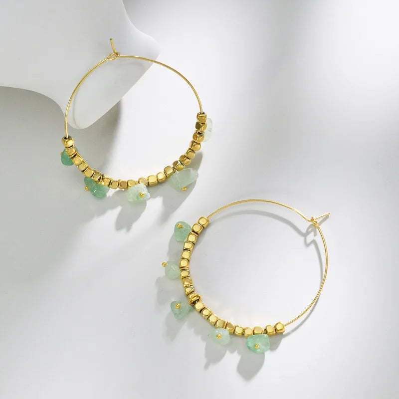 40mm Square Bead Gravel Hoop Earrings Stainless Steel Drop Earrings