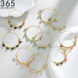40mm Square Bead Gravel Hoop Earrings Stainless Steel Drop Earrings