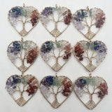 Tree of Life Heart Chakra Reiki Healing Stone Pendant Set