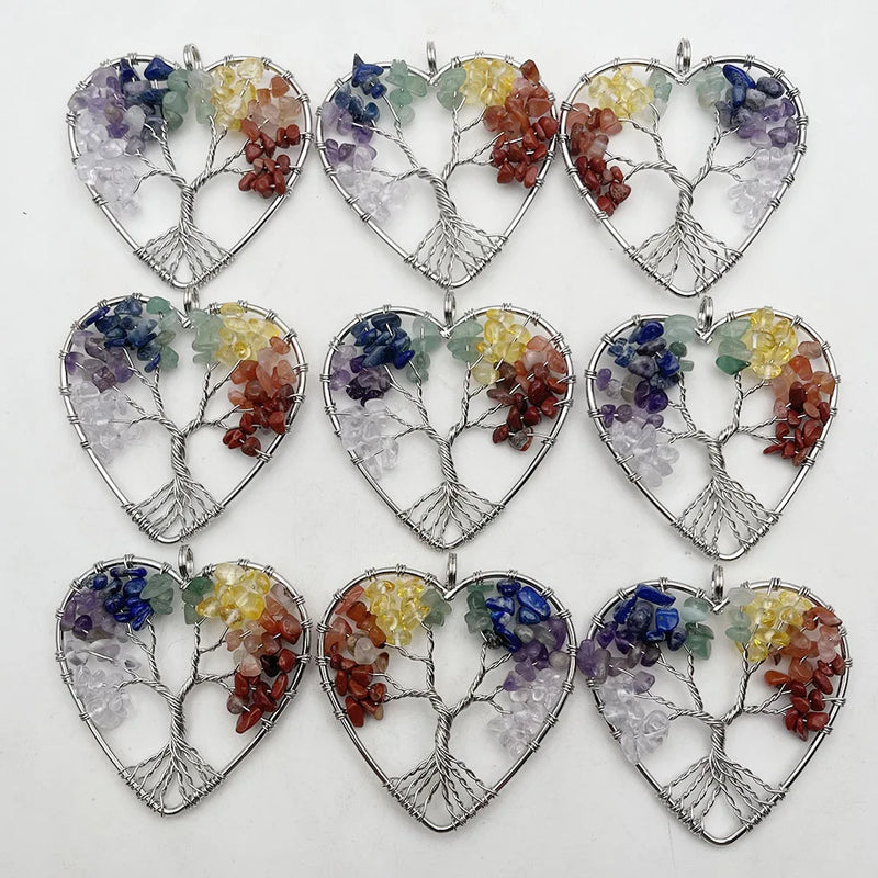 52MM Tree of Life Chakra Reiki Healing Natural Stone Pendant for Jewelry