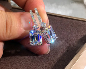 Square CZ Stone Earrings 925 Silver Crystal Wedding Earrings