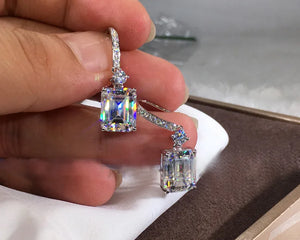 Square CZ Stone Earrings 925 Silver Crystal Wedding Earrings