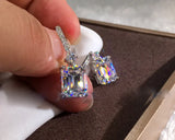 Square CZ Stone Earrings 925 Silver Crystal Wedding Earrings