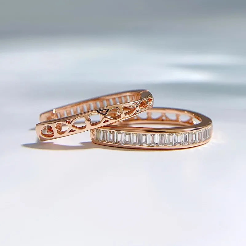 925 Silver Zircon Hoop Earrings Cubic Zirconia Women's Jewelry Rose Plated
