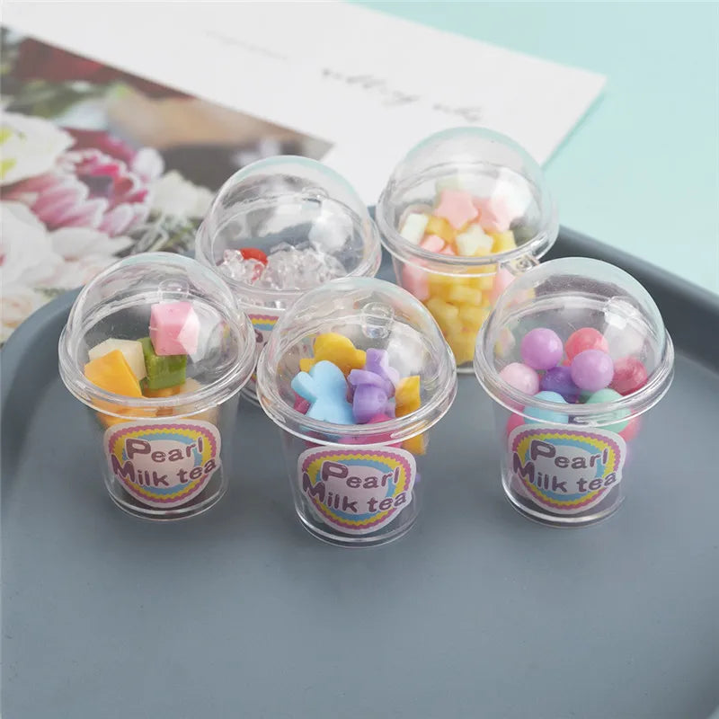 5pcs Mixed Milk Tea Cup Butterfly Pendant DIY Keychain