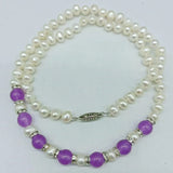 6-7mm Freshwater Pearl &8mm Purple Jade Beads Necklace 18 Inch