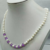 6-7mm Freshwater Pearl &8mm Purple Jade Beads Necklace 18 Inch
