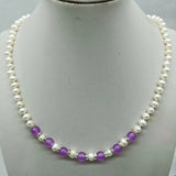 6-7mm Freshwater Pearl &8mm Purple Jade Beads Necklace 18 Inch