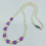 6-7mm Freshwater Pearl &8mm Purple Jade Beads Necklace 18 Inch