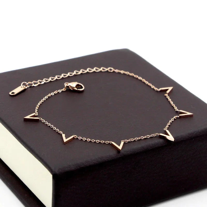 V Letter Rose Anklet Titanium Steel Foot Chain Woman Jewelry