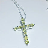 6 Colors Cross Pendant CZ Stone Filled Necklace for Women Men