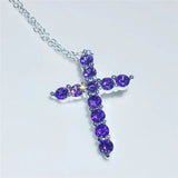 6 Colors Cross Pendant CZ Stone Filled Necklace for Women Men