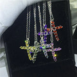6 Colors Cross Pendant CZ Stone Filled Necklace for Women Men