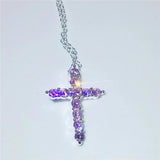 6 Colors Cross Pendant CZ Stone Filled Necklace for Women Men