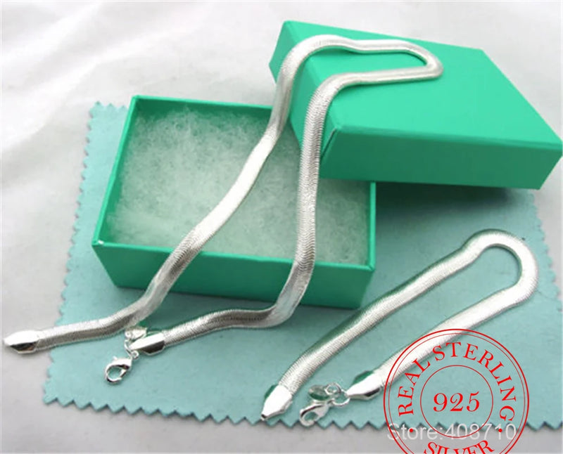 6MM Flat Snake Bone Chain Two-Piece Jewelry Set 925 Silver Parures Bijoux