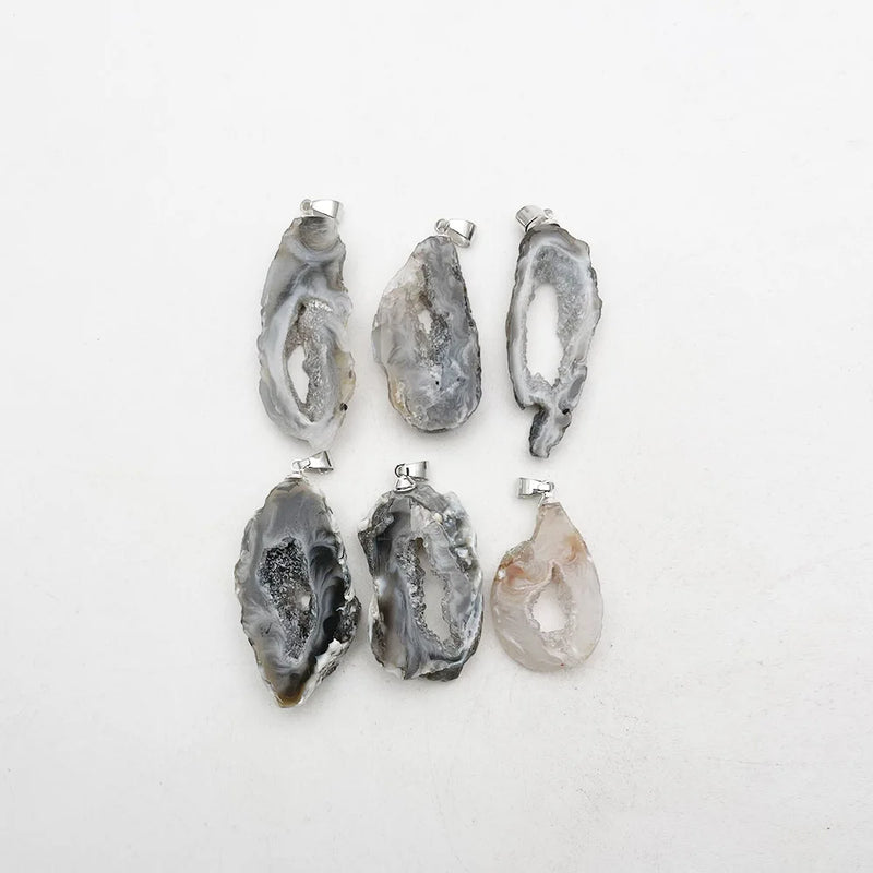 6pc Small Agates Tablets Stone Pendant Necklace