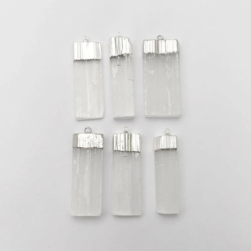 6pcs Natural Gypsum Plating Stone Pendant Necklaces Selenite Crystal