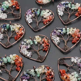 7 Chakra Stone Tree of Life Heart Pendants 6pcs/lot