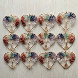 7 Chakras Stone Tree of Life Heart Pendants - Set of 12
