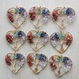 7 Chakras Stone Tree of Life Heart Pendants - Set of 12
