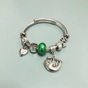 Women's Charm Bracelet Stainless Steel Bangle Rooster Moon Eagle Bear Pendant