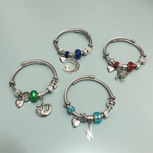 Women's Charm Bracelet Stainless Steel Bangle Rooster Moon Eagle Bear Pendant