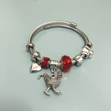 Women's Charm Bracelet Stainless Steel Bangle Rooster Moon Eagle Bear Pendant