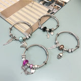 Women's Charm Bracelet Stainless Steel Bangle Rooster Moon Eagle Bear Pendant