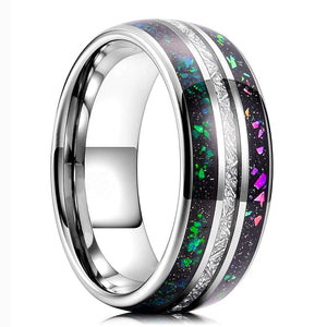 8MM Galaxy Tungsten Carbide Ring with Created-opal Inlay, Size 6-14