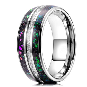 8MM Galaxy Tungsten Carbide Ring with Created-opal Inlay, Size 6-14