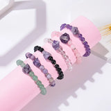 8mm Crystal Beaded Amethyst Bracelet Men Women Natural Stone Jewelry