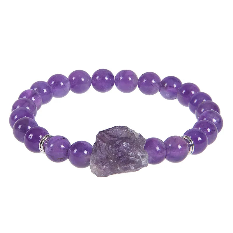 8mm Crystal Beaded Amethyst Bracelet Men Women Natural Stone Jewelry