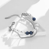 8mm Double Layer Pearl Bracelet for Men Stainless Steel Cuban Chain Bracelet
