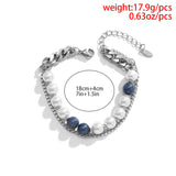8mm Double Layer Pearl Bracelet for Men Stainless Steel Cuban Chain Bracelet