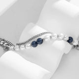 8mm Double Layer Pearl Bracelet for Men Stainless Steel Cuban Chain Bracelet