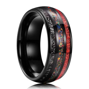 8mm Tungsten Carbide Ring with Opal & Red Meteorite Inlay