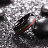8mm Tungsten Carbide Ring with Opal & Red Meteorite Inlay