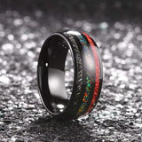 8mm Tungsten Carbide Ring with Opal & Red Meteorite Inlay