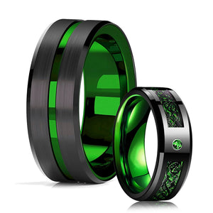 8mm Men Green Groove Beveled Edge Stainless Steel Celtic Dragon Ring