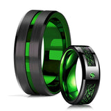 8mm Men Green Groove Beveled Edge Stainless Steel Celtic Dragon Ring