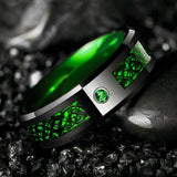 8mm Men Green Groove Beveled Edge Stainless Steel Celtic Dragon Ring
