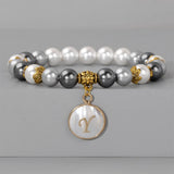 8mm Shell Beads Bracelet with Initial Letter Charm Pendant