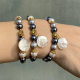 8mm Shell Beads Bracelet with Initial Letter Charm Pendant