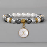 8mm Shell Beads Bracelet with Initial Letter Charm Pendant