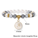 8mm Shell Beads Bracelet with Initial Letter Charm Pendant
